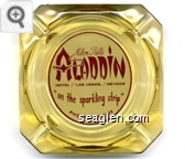 Milton Prell's Aladdin Hotel / Las Vegas, / Nevada ''on the sparkling strip'', Phone: 736-0111 - Maroon on white imprint Glass Ashtray
