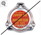 Joe & Sonny's Capitol Bar and Wigwam Club and Cafe, Wells, Nevada - Yellow on red imprint Glass Ashtray
