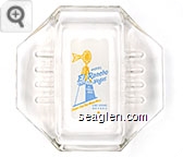 Hotel El Rancho Vegas, Look For The Wind Mill, Las Vegas Nevada - Blue and yellow on white imprint Glass Ashtray