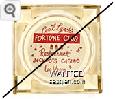 Cecil Lynch's Fortune Club, Restaurant, Jackpots - Casino, Las Vegas - Red on white imprint Glass Ashtray
