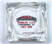 Reno, Biggest Little City in the World,  Harold's Club, Compliments of Leo's Bar - Red and black imprint Glass Ashtray