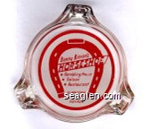 Benny Binion's Horseshoe, Gambling House, Saloon, Restaurant, Downtown Las Vegas, Nevada - Red on white imprint Glass Ashtray