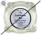 Get Lit At The Lighthouse Bar, Ed & Louise Smith, U. S. Route 40, Fernley, Nevada - Black on white imprint Glass Ashtray
