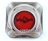 Casino & Saloon, Lady Luck, Downtown Las Vegas - Black on red imprint Glass Ashtray