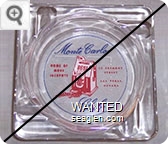 Monte Carlo Club, Home of More Jackpots, 15 Fremont Street, Las Vegas, Nevada - Blue and red on white imprint Glass Ashtray
