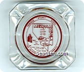 Famous ''Atomic Slot'', Mizpahotel, Eat Well, Drink Well, Play Well, Rest Well, the Bright Spot of Tonopah, Nevada, Famous Atomic Slot Machines, the Jackpot Fallout is Terrific, Highways 95 & 8A, Tonopah, Nevada, ''The Jackpot Fallout is Terrific'' - Red imprint Glass Ashtray