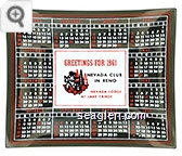 Greetings for 1961, Nevada Club in Reno, Nevada Lodge at Lake Tahoe - Red, white and black imprint Glass Ashtray