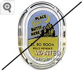 Place Your Butts Here, El Bo Room, Wells Nevada's Finest Bar, Pequop Hotel - Yellow and black on blue imprint Glass Ashtray