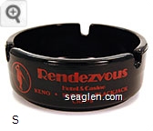 Rendezvous Hotel & Casino, Keno - Slots - Blackjack - Craps, Let's Rendezvous at the Rendezvous, 400 E. Ogden Ave. (Downtown Strip), Las Vegas, Nevada, (702) 386-0788 - Red imprint Glass Ashtray