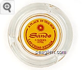 Sands, A Place in the Sun, A Hughes Hotel, Las Vegas Nevada - Red on yellow imprint Glass Ashtray