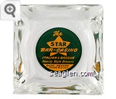 The Star Bar - Casino, Italian & Basque Family Style Dinners, Elko, Nevada, RE 8-3415 - Green on orange imprint Glass Ashtray