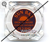 Sun Bar, Open 24 Hours, 925 Cornell - Lovelock, Nev., CR.3-9943 - Orange on purple imprint Glass Ashtray