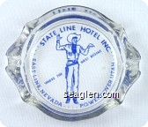 State Line Hotel Inc. East Line, Nevada ... P.O. Wendover, Utah, Where The West Begins - Blue imprint Glass Ashtray