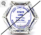 East Line Nevada, State Line Hotel - Inc.,  Cafe - Bar, Lounge & Casino, P.O. Box 37,  Wendover, Utah - Blue imprint Glass Ashtray