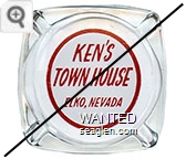 Ken's Town House, Elko, Nevada - Red on white imprint Glass Ashtray
