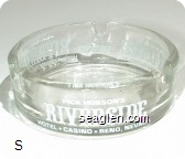 Pick Hobson's Topaz Lodge Casino, 67 Mi.. South of Reno on Hwy. 395, Pick Hobson's Riverside Hotel - Casino - Reno, Nevada - White imprint Glass Ashtray